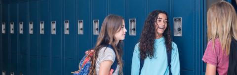 Students talking in the hallway